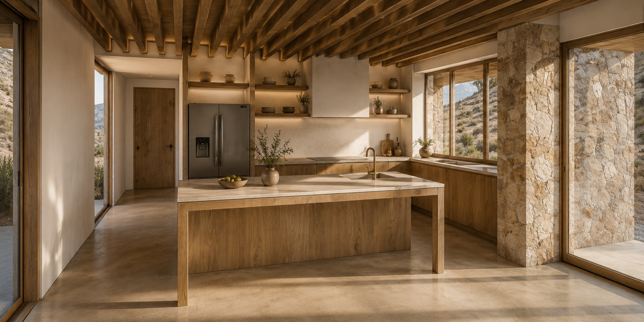 Desert kitchen inspired by rustic Tuscan craftmanship and decor
